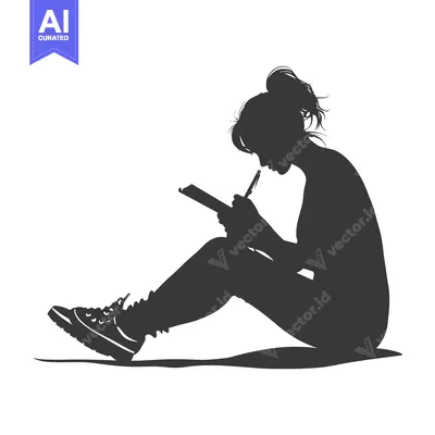 Premium design asset: Silhouette of a Woman Sitting and Writing in a Notebook