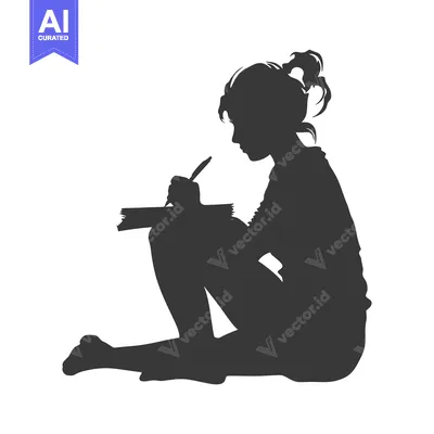 Aset premium populer: Silhouette of a Woman Sitting and Writing in a Notebook