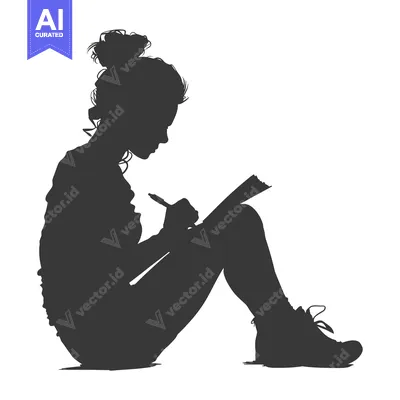Premium design asset: Silhouette of a woman sitting and writing in a notebook