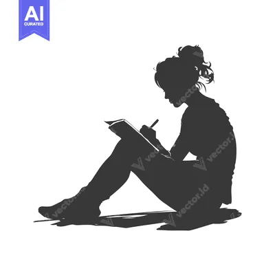 Aset premium populer: Silhouette of a Woman Sitting and Writing in a Notebook