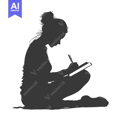 Aset premium populer: Silhouette of a Woman Sitting and Writing in a Notebook