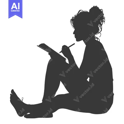 Silhouette of a Woman Sitting and Writing in a Notebook