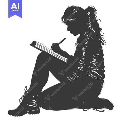 Popular premium asset: Silhouette of a Woman Sitting and Writing in a Notebook