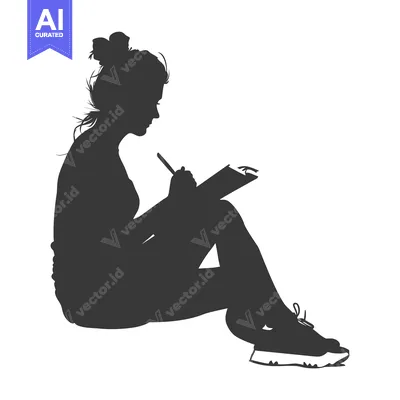 Premium design asset: Silhouette of a woman sitting and writing in a notebook