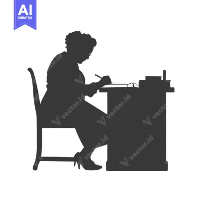 Aset premium populer: Silhouette of a Woman Sitting at a Desk and Writing