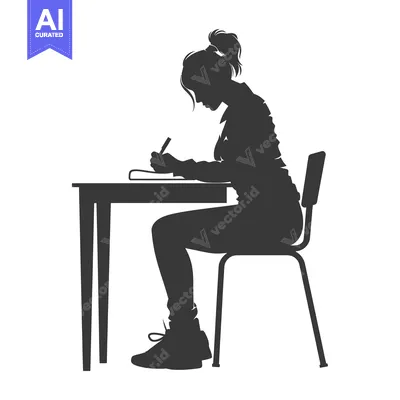 Premium design asset: Silhouette of a Woman Sitting at a Desk and Writing