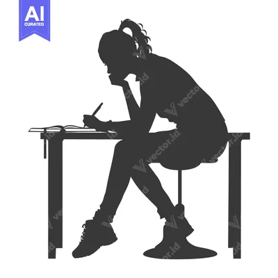 Popular premium asset: Silhouette of a Woman Sitting at a Desk and Writing