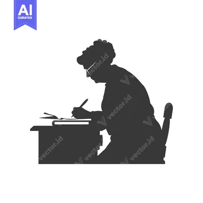 Aset premium populer: Silhouette of a woman sitting at a desk writing