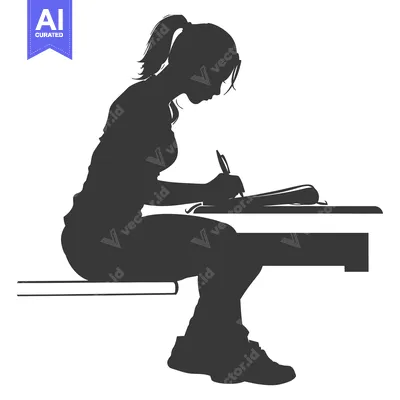 Aset premium populer: Silhouette of a woman sitting at a desk writing