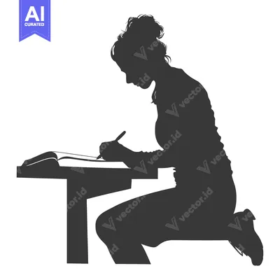 Silhouette of a Woman Sitting at a Desk Writing in a Book
