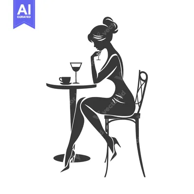 Popular premium asset: Silhouette of a woman sitting at a table with a drink