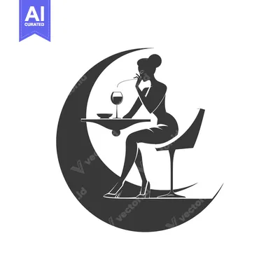 Silhouette of a Woman Sitting at a Table with a Drink in a Crescent Mo