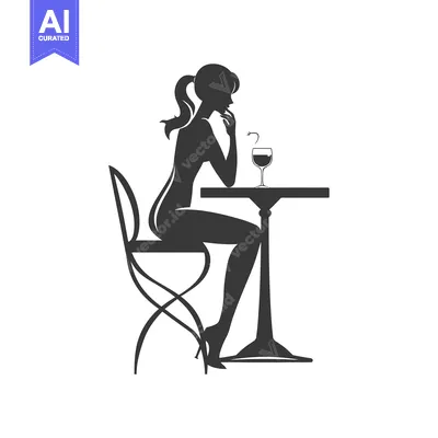 Popular premium asset: Silhouette of a Woman Sitting at a Table with a Glass of Wine