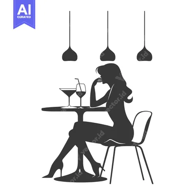 Silhouette of a woman sitting at a table with drinks