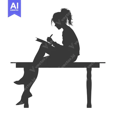 Silhouette of a woman sitting at a table, writing in a notebook