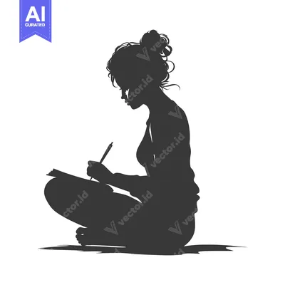 Silhouette of a Woman Sitting Cross-legged and Writing in a Notebook