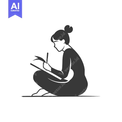 Silhouette of a woman sitting cross-legged while writing