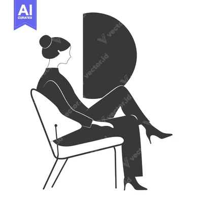 Popular premium asset: Silhouette of a Woman Sitting in a Chair with a Half Circle Behind Her