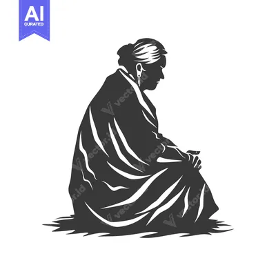 Aset desain premium: Silhouette of a Woman Sitting in a Folded Robe