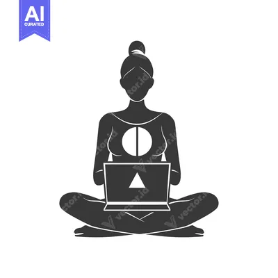 Popular premium asset: Silhouette of a Woman Sitting in Lotus Position with a Laptop