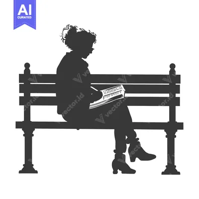 Silhouette of a Woman Sitting on a Bench and Reading a Book