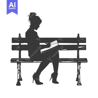 Silhouette of a Woman Sitting on a Bench and Reading a Book