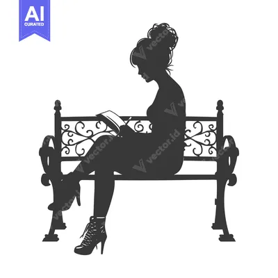 Aset desain premium: Silhouette of a Woman Sitting on a Bench and Writing in a Notebook