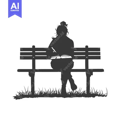 Aset premium populer: Silhouette of a Woman Sitting on a Bench Reading a Book