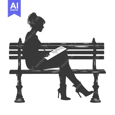 Aset desain premium: Silhouette of a woman sitting on a bench reading a book