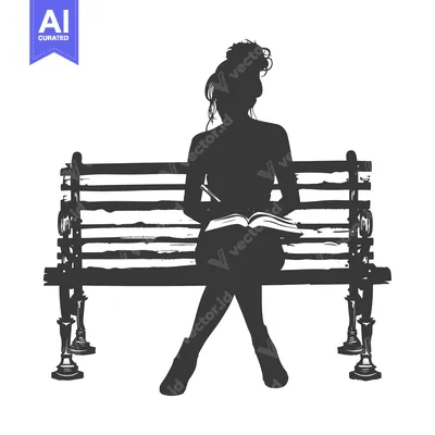 Silhouette of a Woman Sitting on a Bench Reading a Book