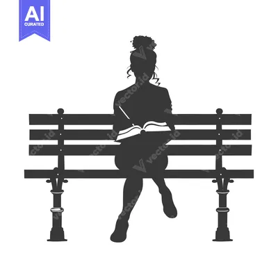 Silhouette of a Woman Sitting on a Bench Reading a Book