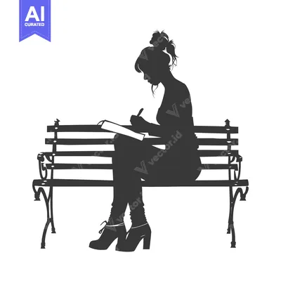 Aset premium populer: Silhouette of a Woman Sitting on a Bench Writing in a Notebook