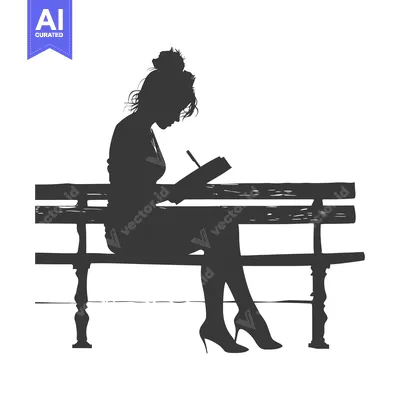 Aset premium populer: Silhouette of a woman sitting on a bench, writing in a notebook.