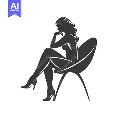 Aset desain premium: Silhouette of a Woman Sitting on a Modern Chair