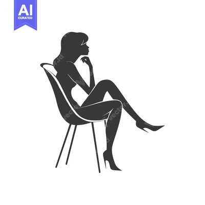 Aset desain premium: Silhouette of a woman sitting on a modern chair with legs crossed