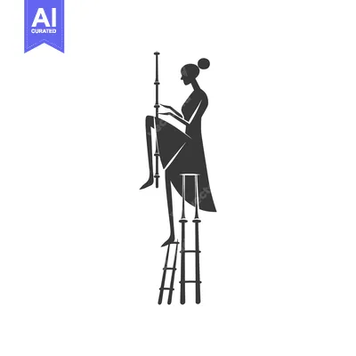 Aset desain premium: Silhouette of a Woman Sitting on a Stool Made of Sticks