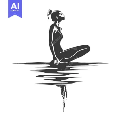 Silhouette of a Woman Sitting on Water with Reflection