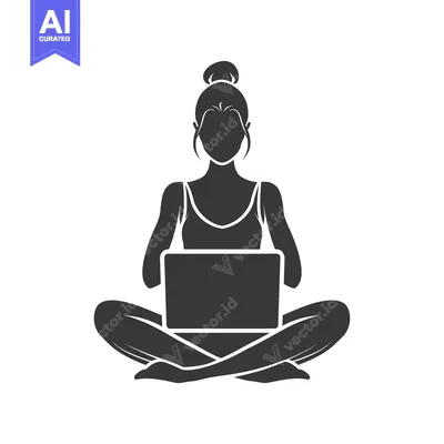 Aset desain premium: Silhouette of a Woman Sitting with a Laptop
