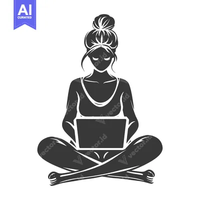 Aset desain premium: Silhouette of a Woman Sitting with a Laptop