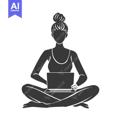 Aset desain premium: Silhouette of a Woman Sitting with a Laptop