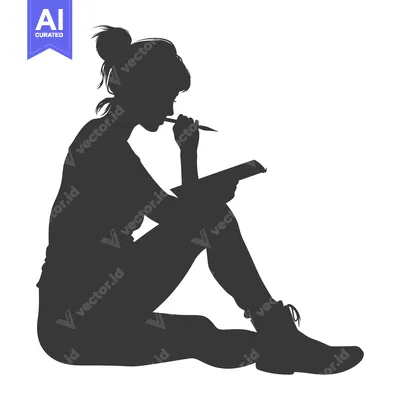 Aset premium populer: Silhouette of a Woman Sitting with a Notepad and Pen