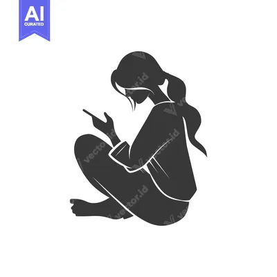 Silhouette of a Woman Sitting with a Phone