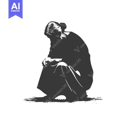 Popular premium asset: Silhouette of a Woman Sitting with Head Bowed
