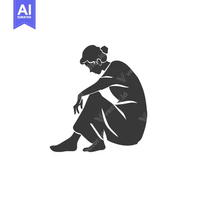 Silhouette of a woman sitting with head down