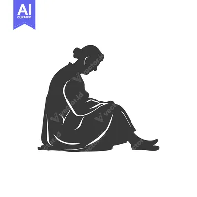 Aset desain premium: Silhouette of a Woman Sitting with Her Head Down