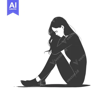 Silhouette of a Woman Sitting with Her Head Down