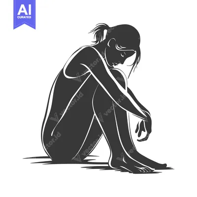 Premium design asset: Silhouette of a Woman Sitting with Her Head Down