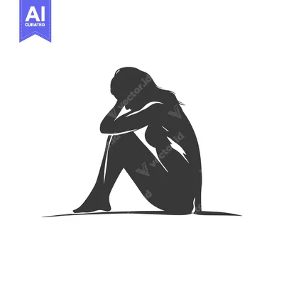 Aset premium populer: Silhouette of a Woman Sitting with Her Head in Her Hands