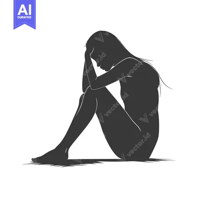 Aset desain premium: Silhouette of a Woman Sitting with Her Head in Her Hands