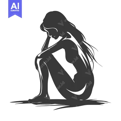 Silhouette of a Woman Sitting with Her Head in Her Hands